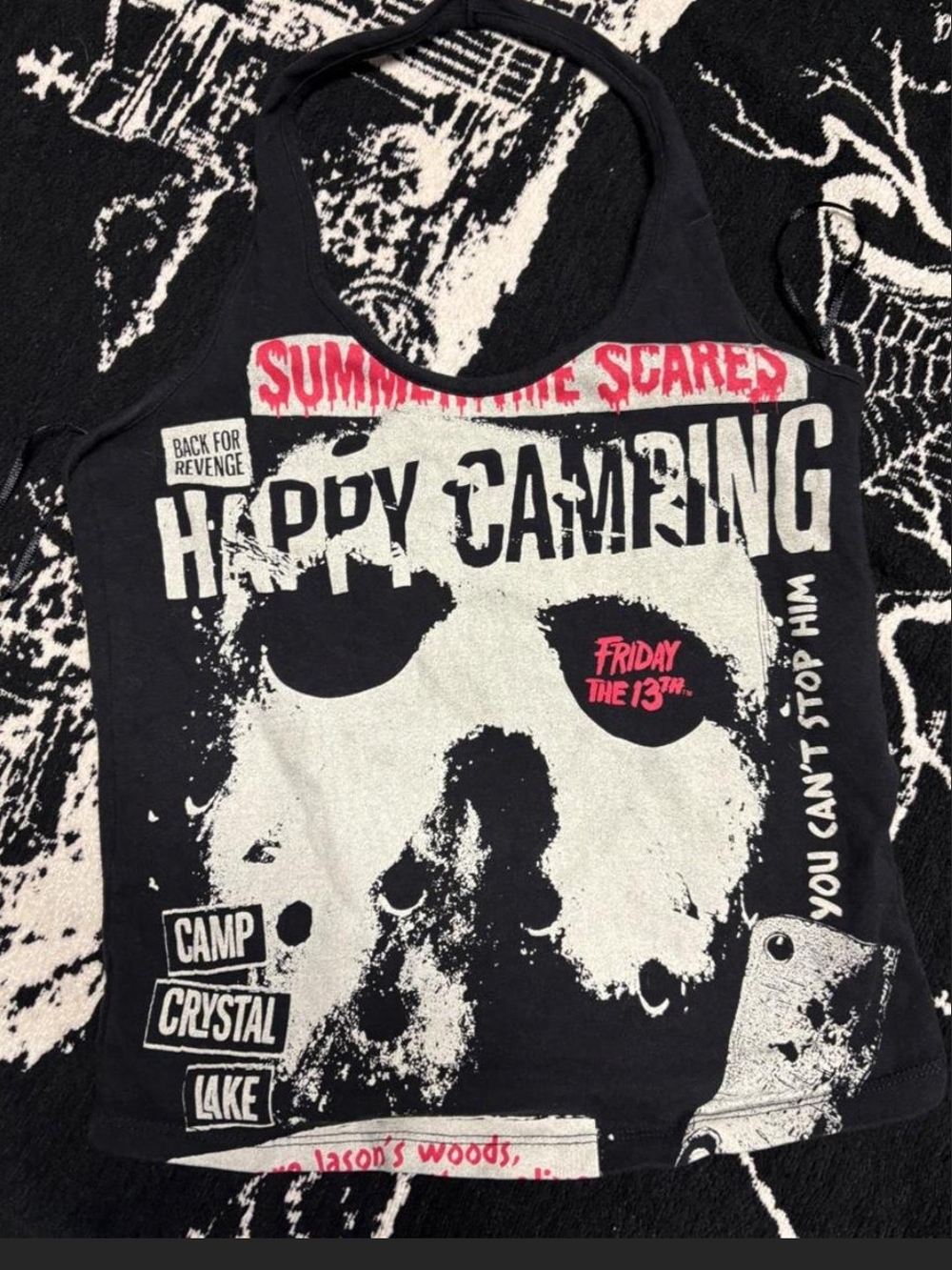 Black 'Happy Camping' Graphic Tank Top - Friday the 13th. M
